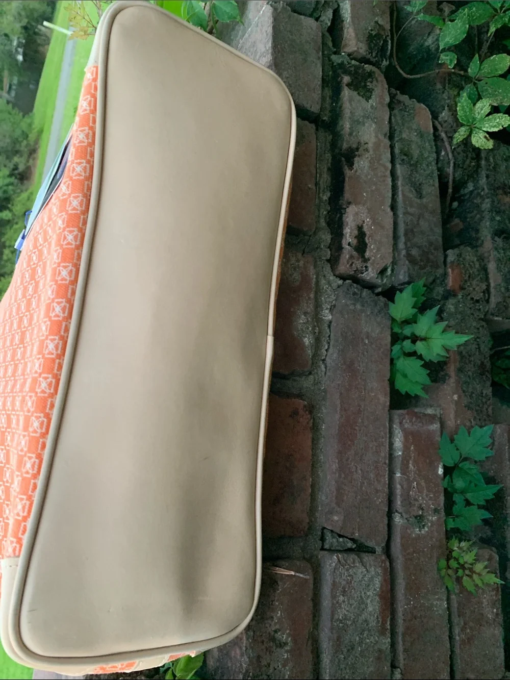 Orange Patterned Canvas Tote with Beige Trim by Dominie